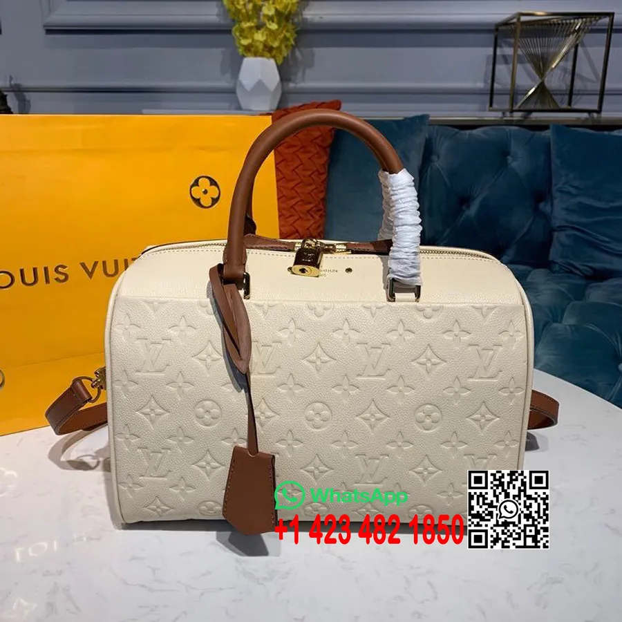 Louis Vuitton Speedy Bandouliere Bolsa 30cm Monograma Empreinte Couro Coleção Primavera / Verão 2019 M42406, Bege Caramelo