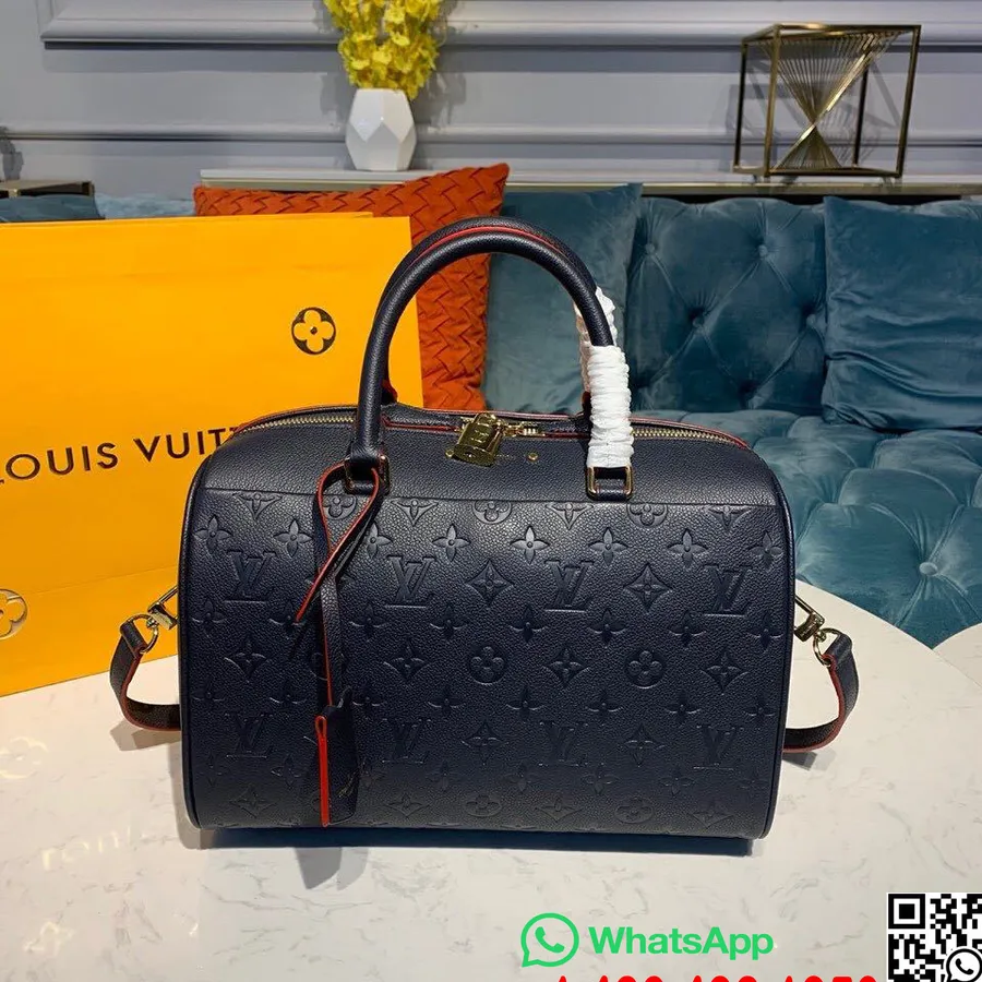 Louis Vuitton Speedy Bandouliere Bolsa 30cm Monograma Empreinte Couro Coleção Primavera / Verão 2019 M42406, Azul Marinho