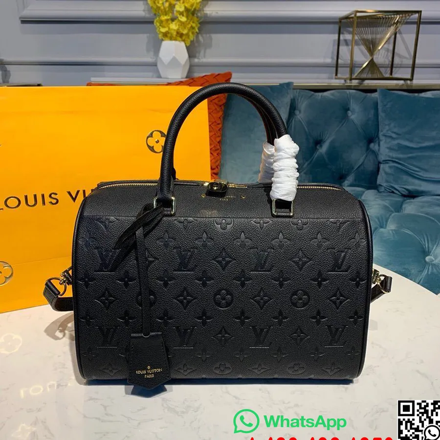 Louis Vuitton Speedy Bandouliere Bolsa 30cm Monograma Empreinte Couro Coleção Primavera / Verão 2019 M42406, Preto