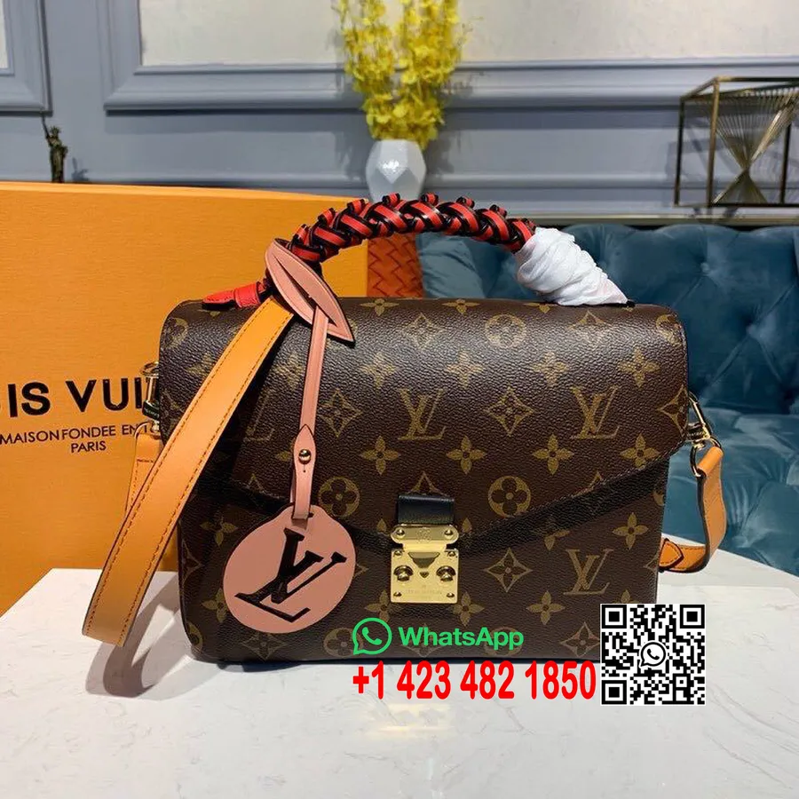 Сумка Louis Vuitton Pochette Metis с плетеной ручкой и монограммой, коллекция осень/зима 2019 M43984, красный/коричневый