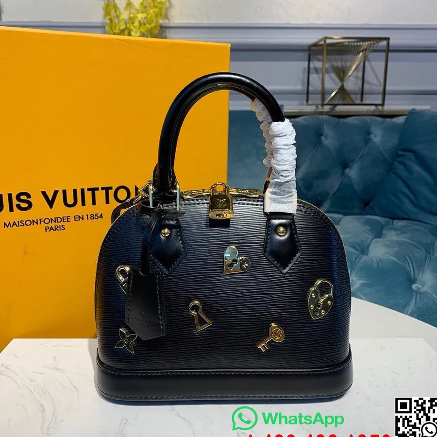 Louis Vuitton Alma BB Love Locks Tasche Monogramm Blumen Epi Canvas Frühjahr/Sommer 2019 Kollektion M52885, Schwarz