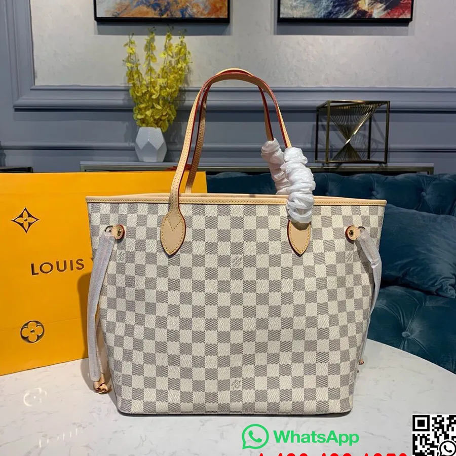 Louis Vuitton Neverfull Mm τσάντα 32cm Damier Azur καμβάς φθινόπωρο/χειμώνας 2019 συλλογή N41650, μπαλαρίνα τριαντάφυλλο