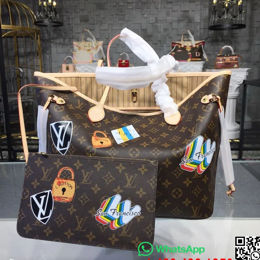 Louis Vuitton Neverfull MM 32cm Love Lock Stamps Monogram Canvas Fall/Winter 2018 Collection M40995, Tan