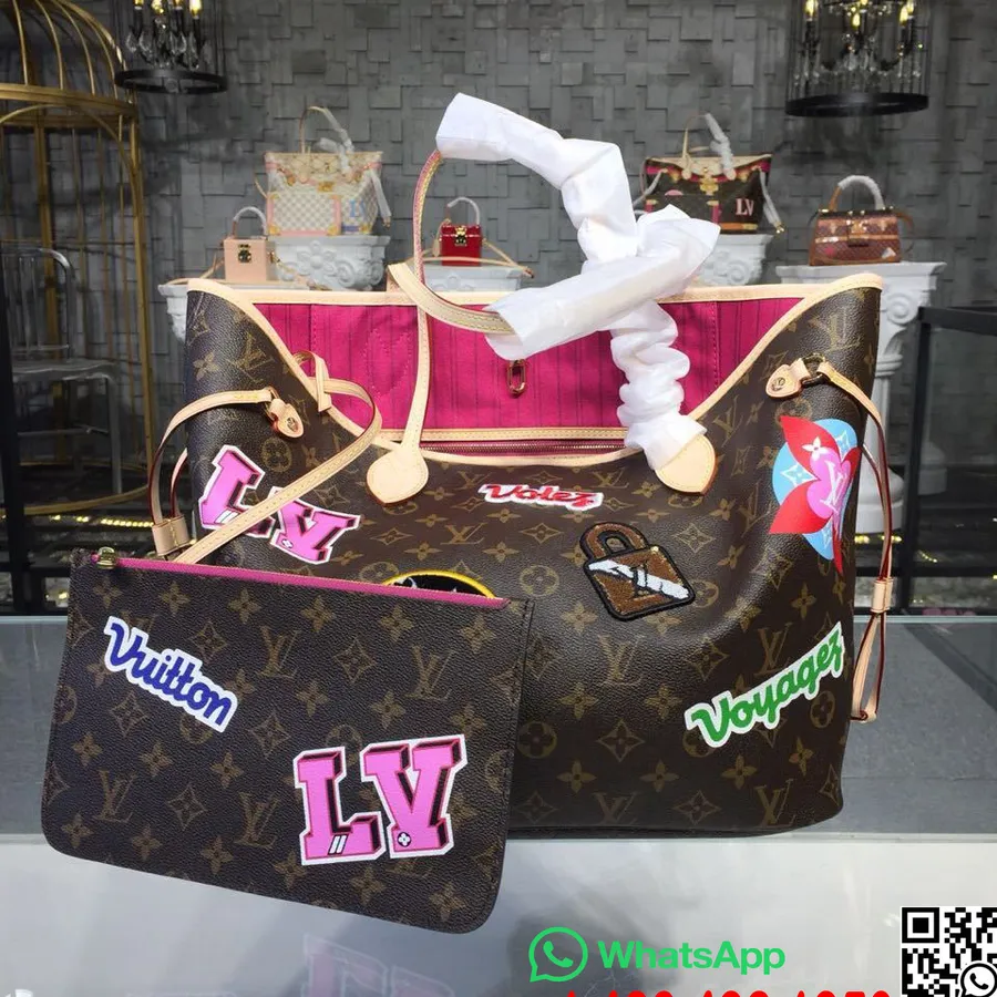 Louis Vuitton Neverfull MM 32cm Trunk Stamps Monogram Canvas Fall/Winter 2018 Collection M43988, Fuchsia