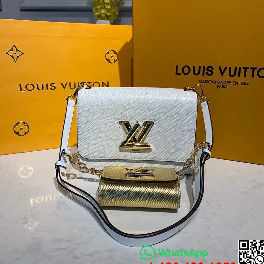 Louis Vuitton Twist Mm τσάντα 23cm με Twist Xs πορτοφόλι Epi Canvas φθινόπωρο/χειμώνας 2019 συλλογή M50282, λευκό/χρυσό