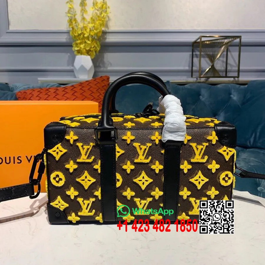 Louis Vuitton кутия горна дръжка чанта за писта 28 см монограм платнена колекция пролет/лято 2020 M44483, кафяво/жълто