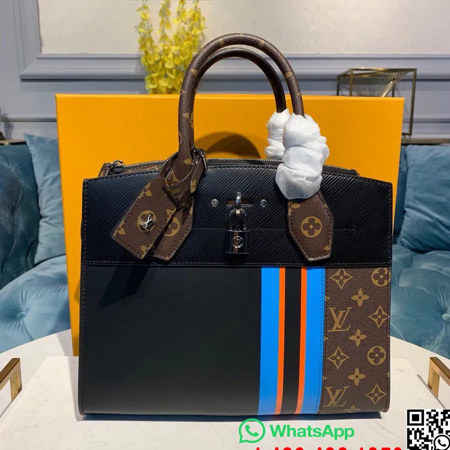 Louis Vuitton Mestský Parník Mm Taška Teľacia Koža/monogram Páska Plátno Kolekcia Jeseň/zima 2019 M42526, čierna/modrá/oranžová