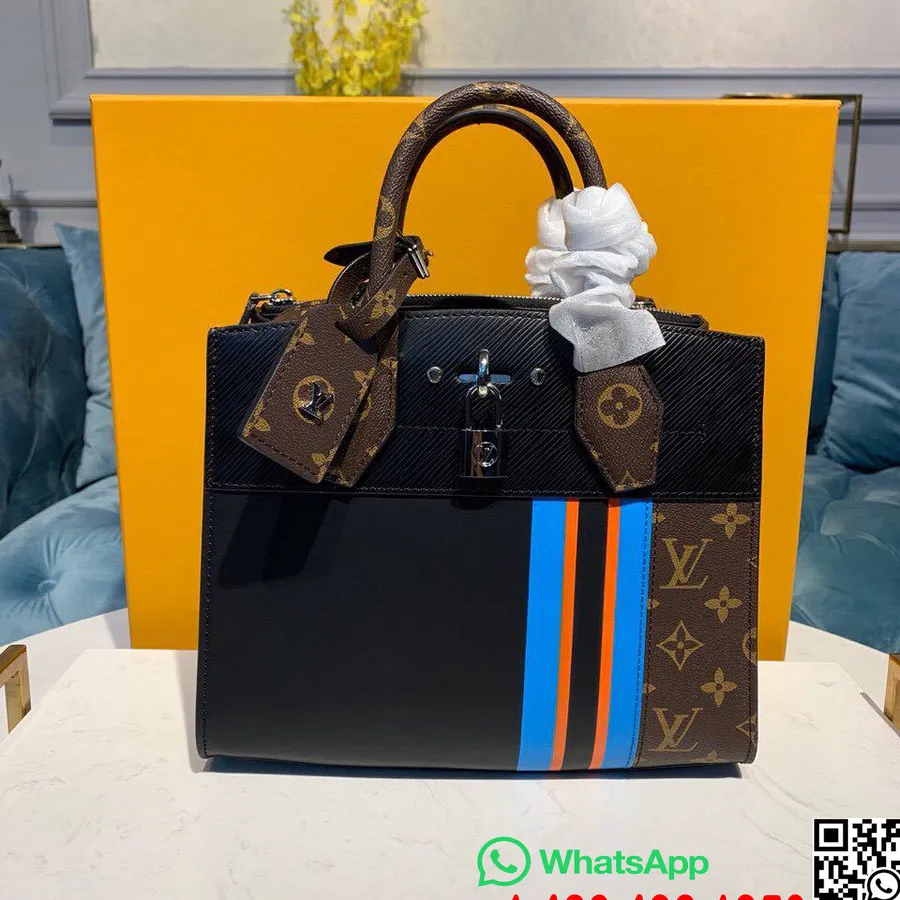 Louis Vuitton Mestský Parník Pm Taška Teľacia Koža/monogram Páska Plátno Jeseň/zima 2019 Kolekcia M42526, čierna/modrá/oranžová