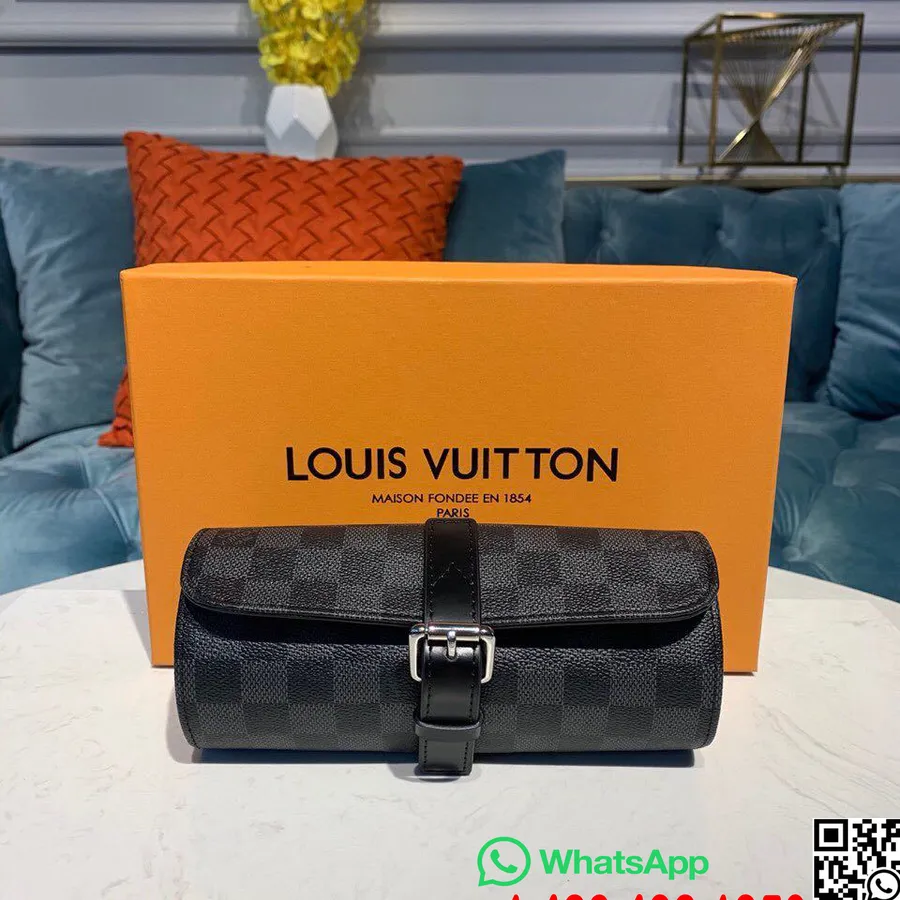 Louis Vuitton 3 Watch Case Damier Graphite Canvas Fall/Winter 2019 Collection N41137, Black