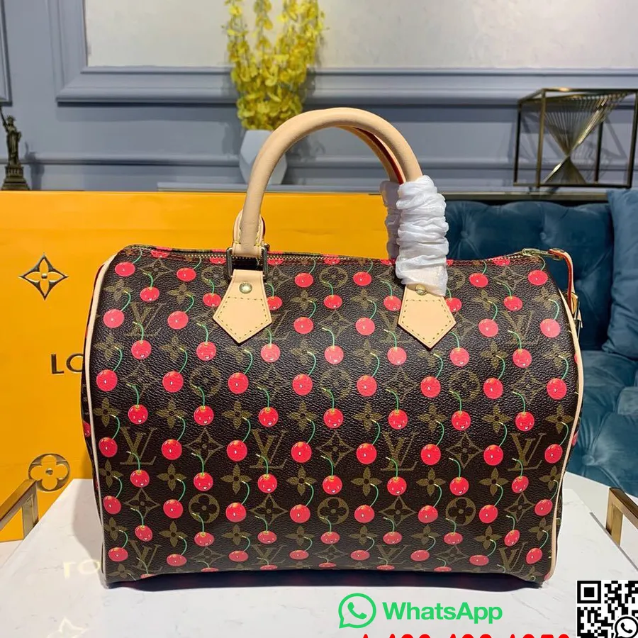 Louis Vuitton X Takashi Murakami Speedy Bag 30 Monogram Cerises Canvas Vår/sommer 2019 Kolleksjon M41108, Brun