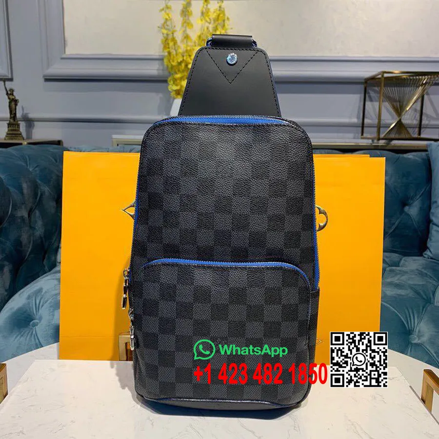 Louis Vuitton Avenue Slyngeveske 32 Cm Damier Grafitt Lerret Vår/sommer 2019 Kolleksjon N42424, Blå