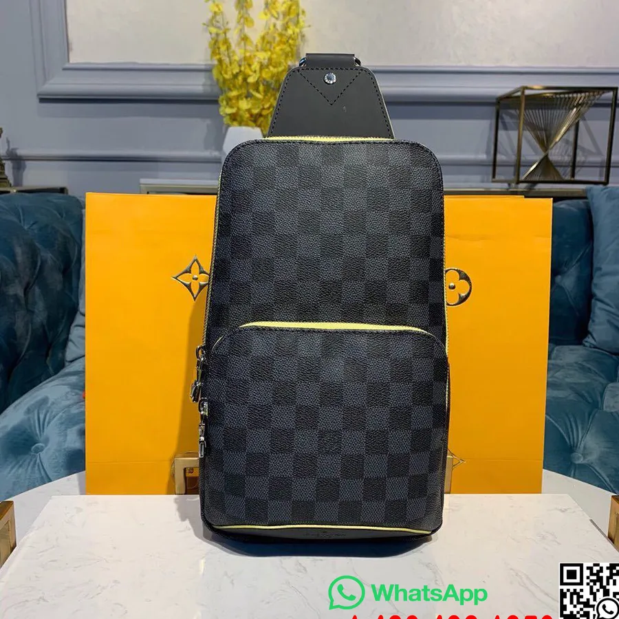 Louis Vuitton Avenue Slyngeveske 32 Cm Damier Grafitt Lerret Vår/sommer 2019 Kolleksjon N42424, Svart/gul