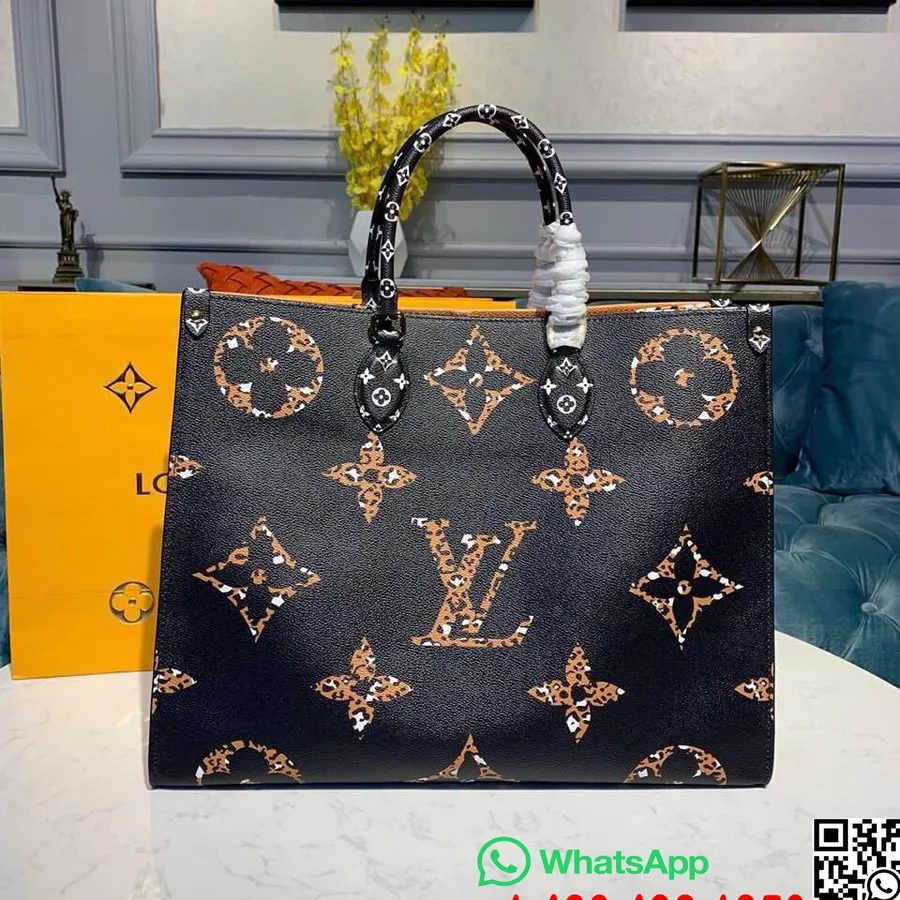 Louis Vuitton Onthego Táska 42 Cm-es Monogramos Dzsungel Vászon 2019 Tavaszi/nyári Kollekció M44718, Fekete/karamell