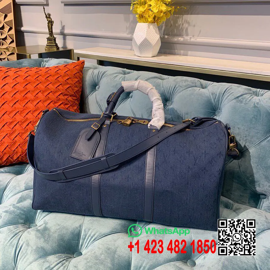 Louis Vuitton Keepall Bandoulière 50cm Monogram Denim Canvas Lente/zomer 2019 Collectie M44645, Marineblauw