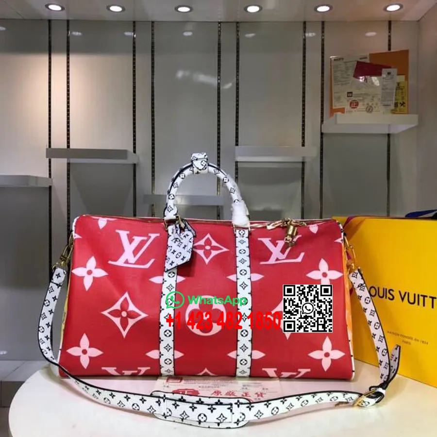 Louis Vuitton Keepall Bandouliere 50 Cm Monogram Geant Canvas Kolekcija Pomlad/poletje 2019 M44590, Rdeča/roza