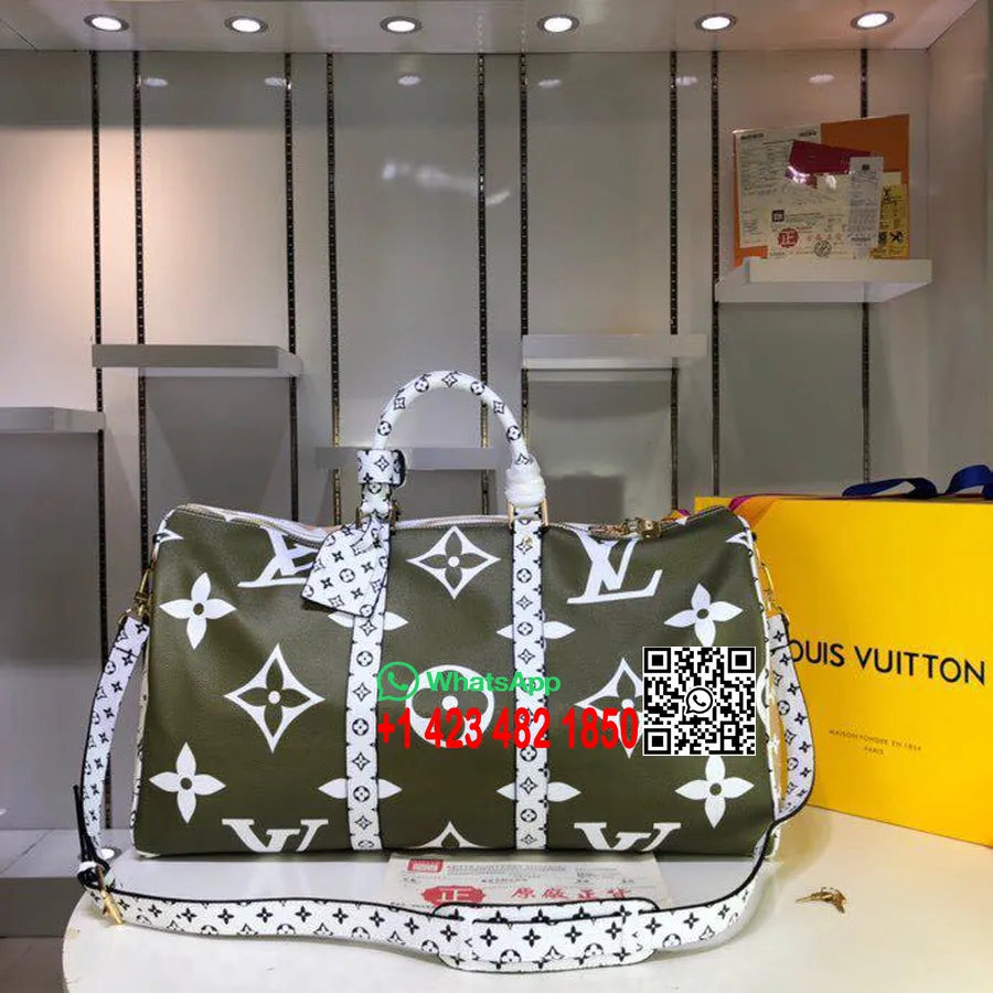 Louis Vuitton Keepall Bandouliere 50 Cm Monogram Geant Canvas Kolekcija Pomlad/poletje 2019 M44590, Kaki/zelena