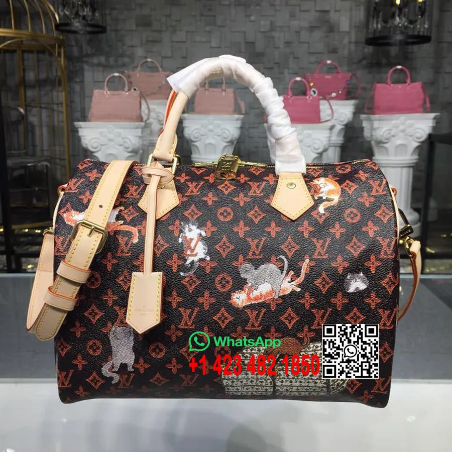 Louis Vuitton Grace Coddington Catogram Speedy Bandouliere чанта 30 см монограм платно колекция пролет/лято 2019 M44401, кафяво/