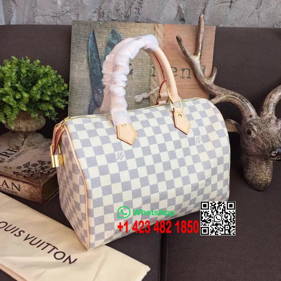 Louis Vuitton Speedy Bag 30cm Damier Azur Canvas Primavera / Verão 2019 Coleção N41370, Branco