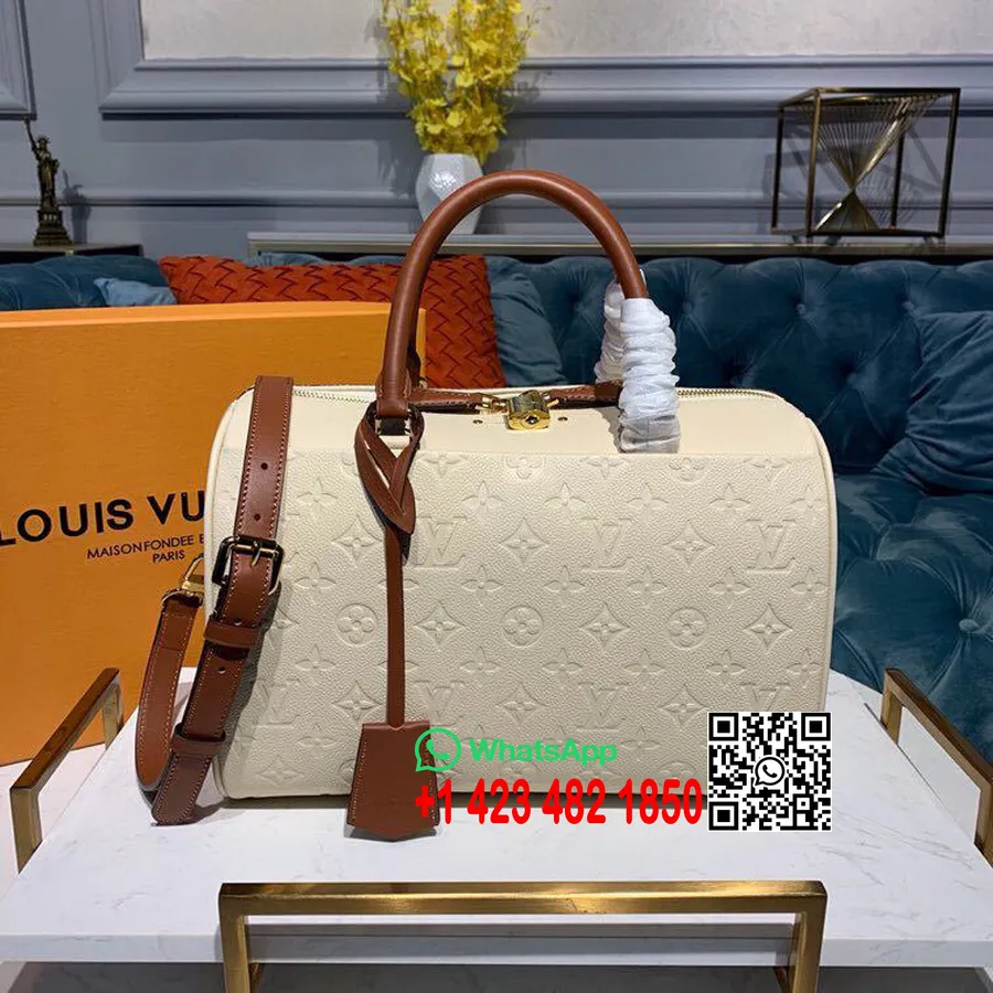 Louis Vuitton Speedy Bandouliere чанта 30 см монограм Empreinte кожена колекция пролет/лято 2019 M44736, крем карамел