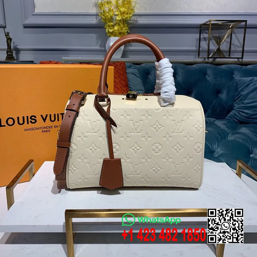 Louis Vuitton Speedy Bandouliere Laukku 25cm Monogrammi Empreinte Nahka Kevät/kesä 2019 Mallisto M44736, Creme Caramel