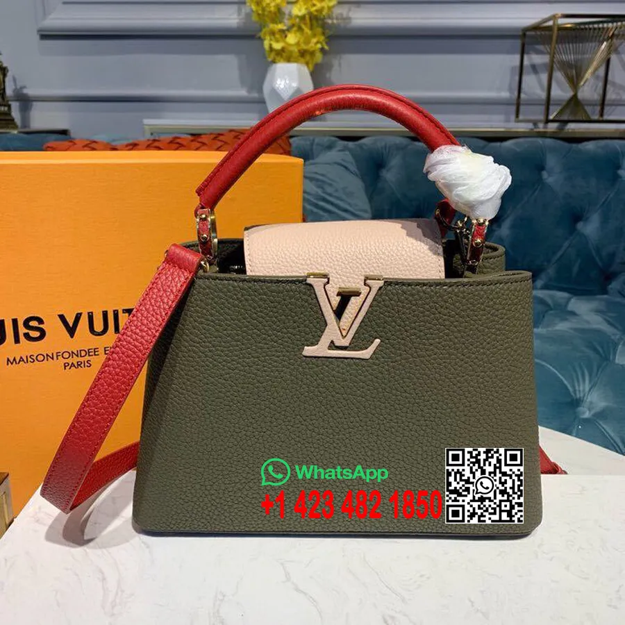 Louis Vuitton Capucines Bb Soma 28cm Taurillon Clemence Pavasara/vasaras 2019 Kolekcija M94755, Olīvzaļa/rožu Balerīna