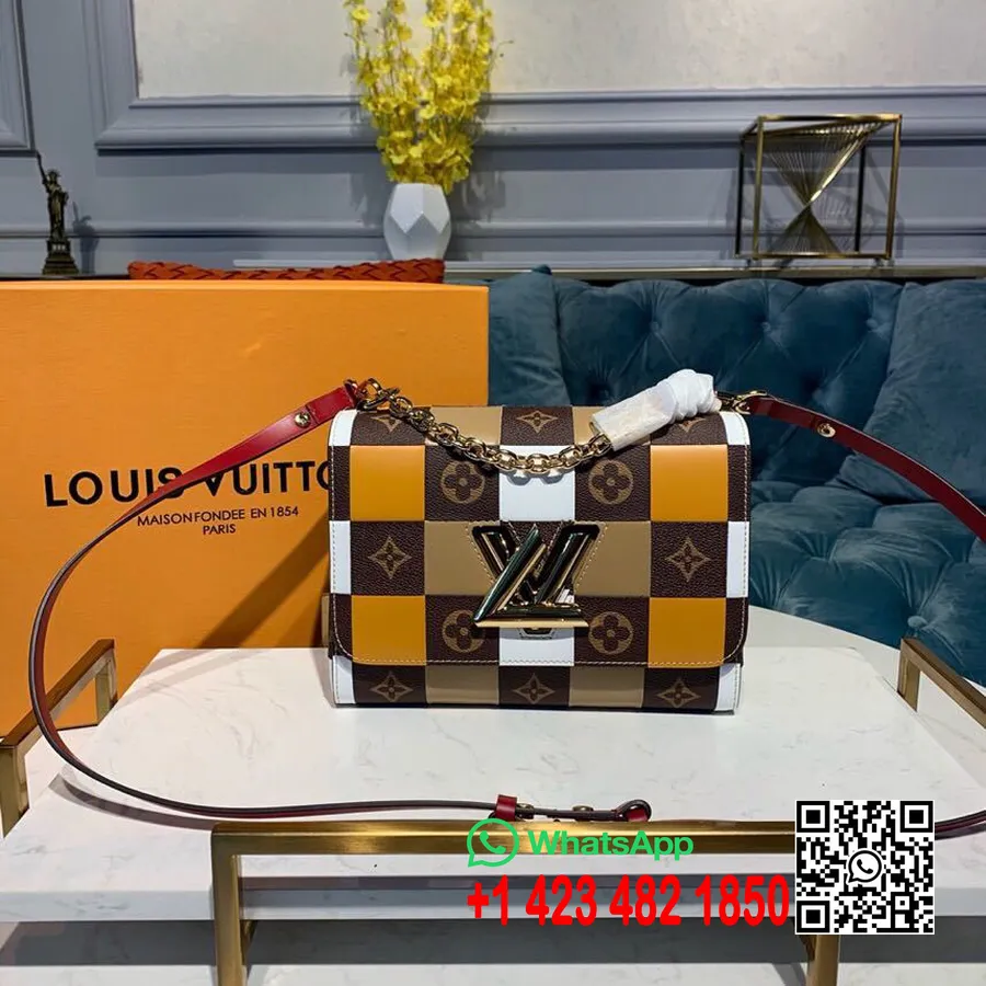 Louis Vuitton Twist Mm Tasche 24 Cm Kariertes Monogramm Canvas Frühjahr/Sommer 2019 Kollektion M53801, Hellbraun