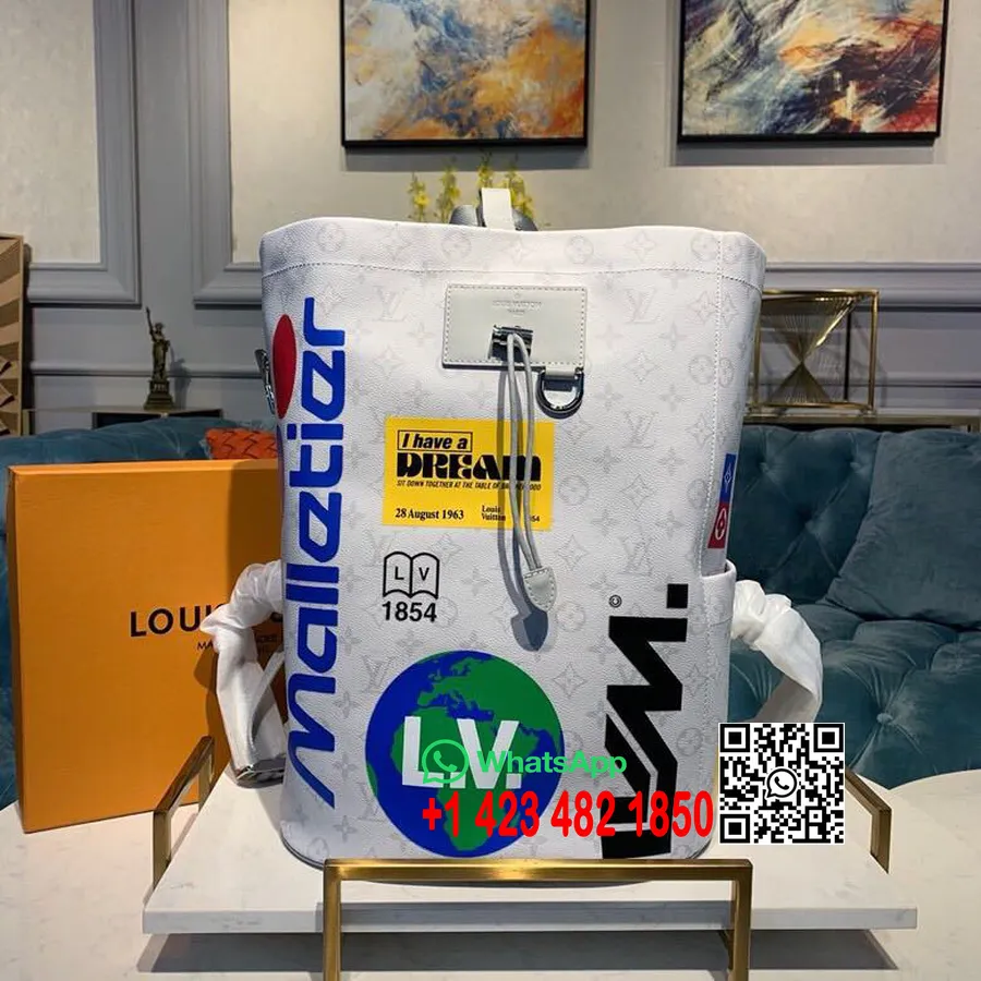 Louis Vuitton Kreiderucksack 42 Cm, Monogramm, Weiße Leinwand, Frühjahr/Sommer-Kollektion 2019, M44616, Weiß