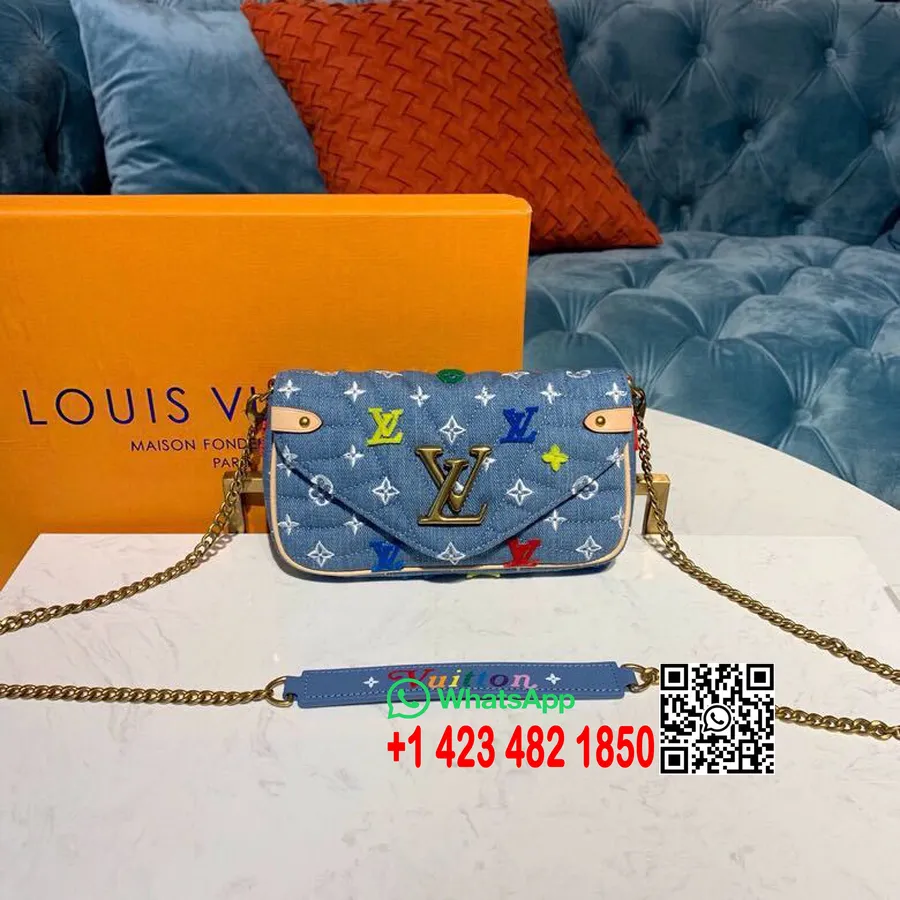 Louis Vuitton New Wave Chain Pochette Taška 18cm Denim Monogram Plátno Kolekcia Jar/leto 2019 M67531, Denim Blue