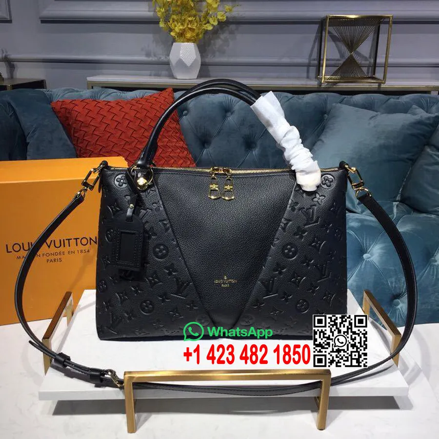 Louis Vuitton V Tote Mm Taske Monogram Empreinte Lærred Forår/sommer 2019 Kollektion M44421, Sort