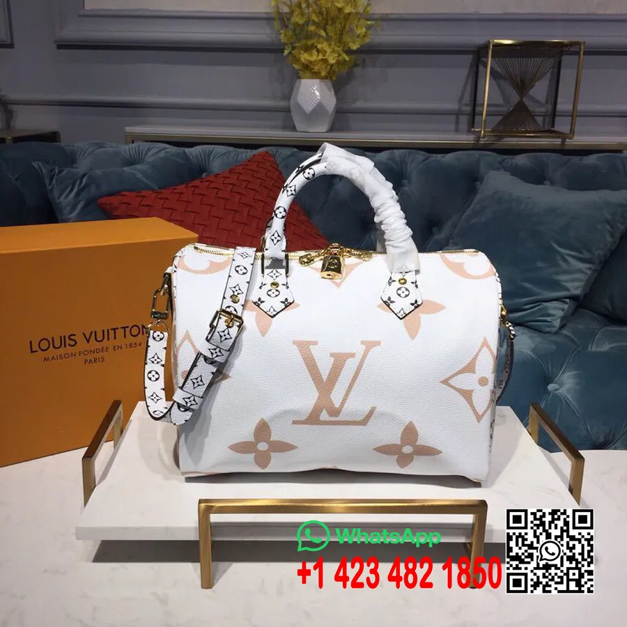 Louis Vuitton Speedy Bandouliere Táska 30 Cm-es Monogramos óriás Vászon 2019 Tavaszi/nyári Kollekció M44572, Khaki Zöld/fehér/bé