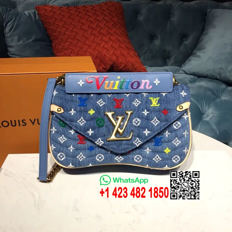 Louis Vuitton New Wave Chain Mm Tas Denim Monogram Canvas 26cm Lente/zomer 2019 Collectie M53692, Blauw