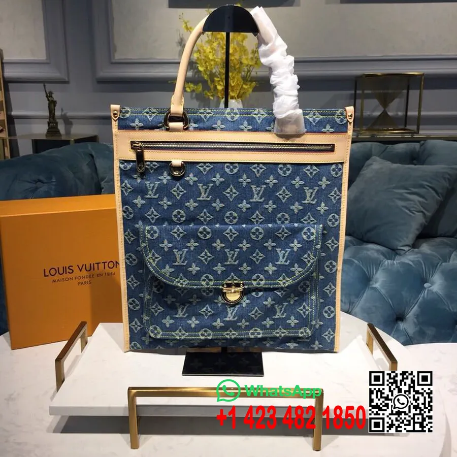 Louis Vuitton Torba Za Dokumente Plat 35 Cm Denim Monogram Platno Kolekcija Pomlad/poletje 2019, Modra