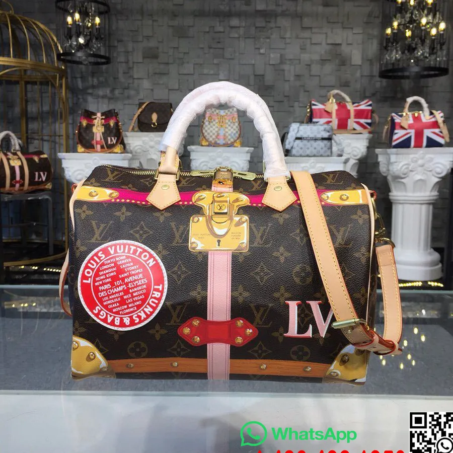 Louis Vuitton Speedy Bandouliere 30 Trompe L'oeil Print Monogram Vászon ősz/tél 2018 Kollekció M41386, Rózsaszín