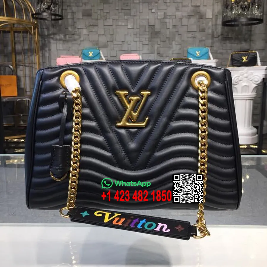 Bolso Tote Louis Vuitton New Wave Con Cadena Mm Piel De Becerro Acolchada Colección Otoño/invierno 2018 M51496, Negro Intenso