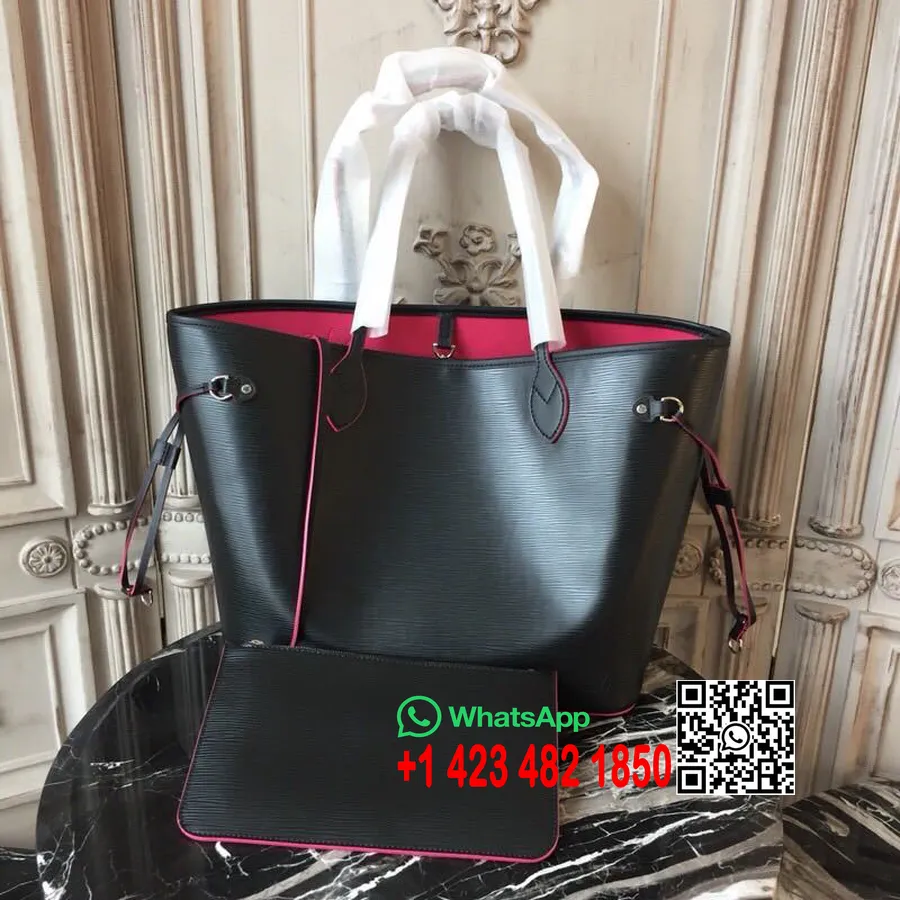 Louis Vuitton Neverfull Mm 32cm Epi Kanvas Koleksi Musim Gugur/dingin 2018 M54185, Hitam/merah Muda