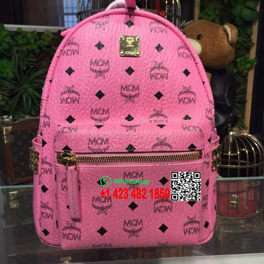 MCM Studded Backpack 24cm Calfskin Leather Spring/Summer 2018 Collection Pink