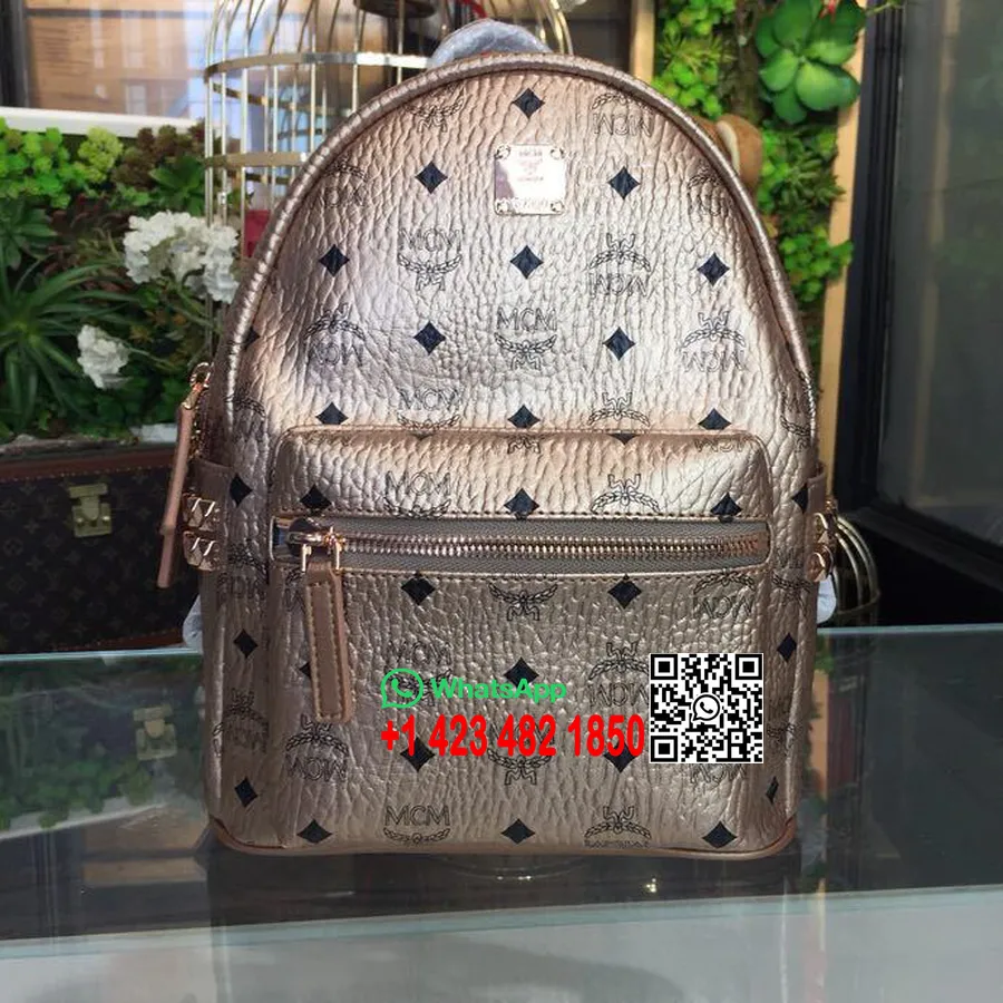 Mcm Studded Backpack 24cm Kulit Anak Sapi Koleksi Spring/summer 2018 Coklat Metalik