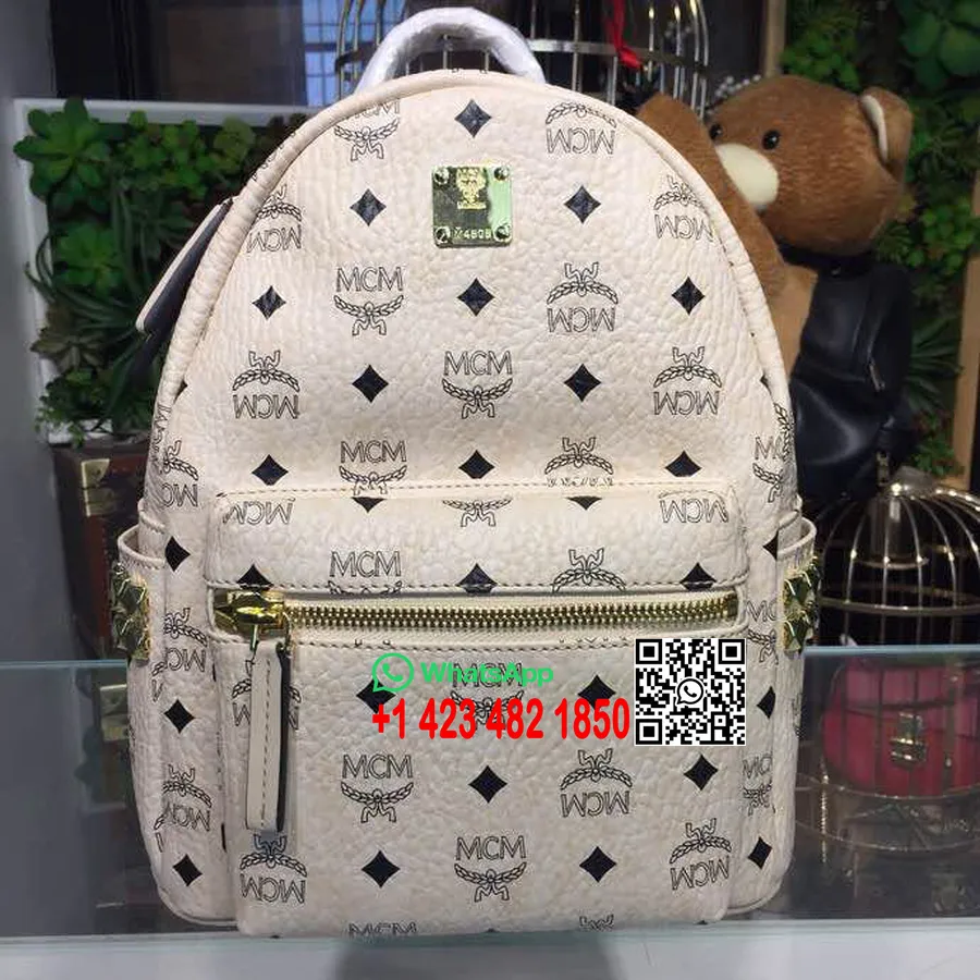 Mcm Sac à Dos Clouté 24cm Cuir De Veau Collection Printemps/été 2018 Crème