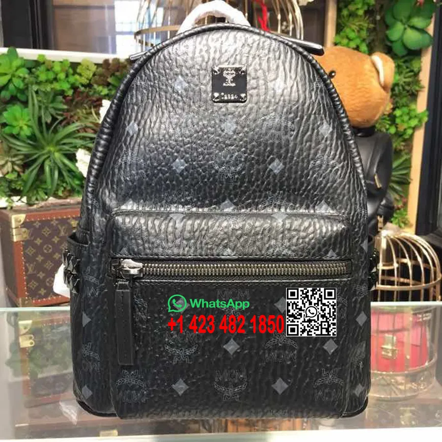 Tas Ransel Bertabur Mcm 24cm Kulit Anak Sapi Koleksi Musim Semi/musim Panas 2018 Hitam