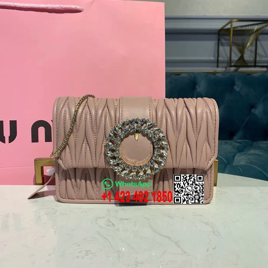 Miu Miu My Miu Matelasse Wallet On A Chain Shoulder Bag 5BH095 Nappa Calfskin Leather Spring/Summer 2019 Collection, Light Pink