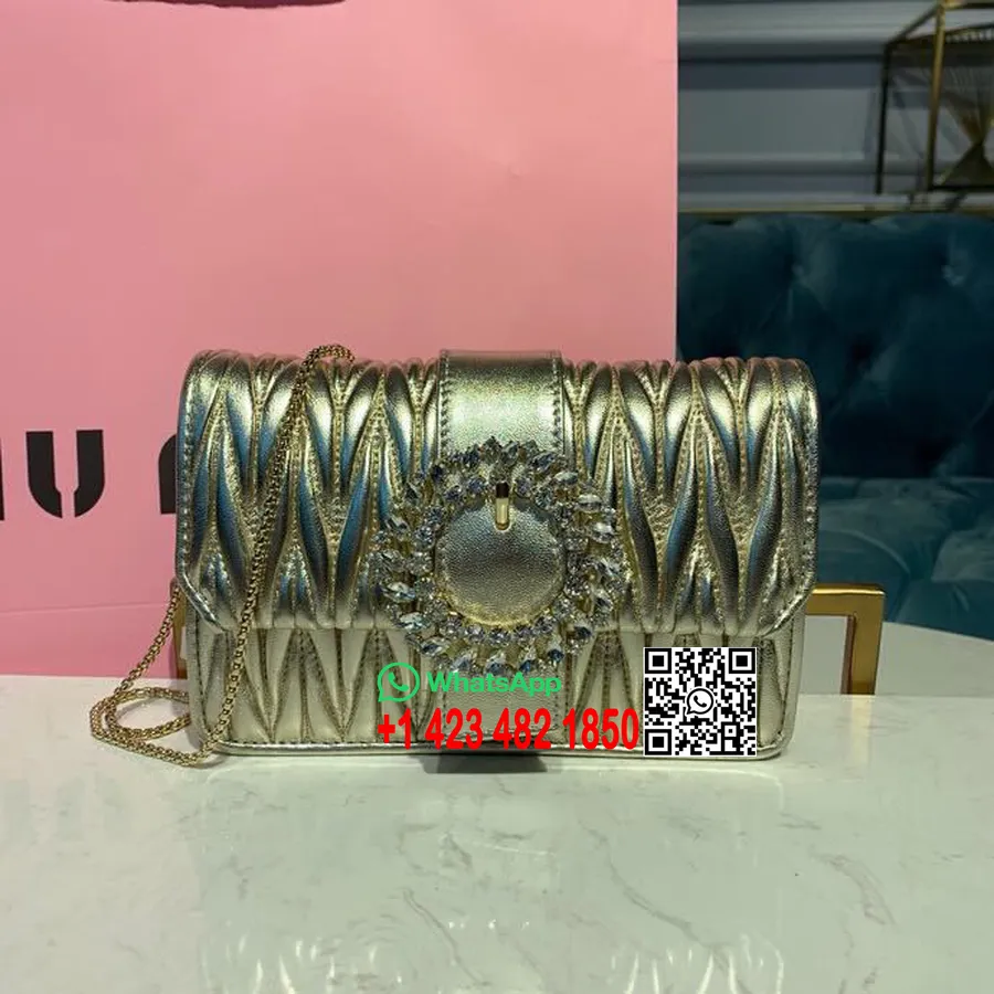 Miu Miu My Miu Matelasse Wallet On A Chain Shoulder Bag 5BH095 Nappa Calfskin Leather Spring/Summer 2019 Collection, Gold