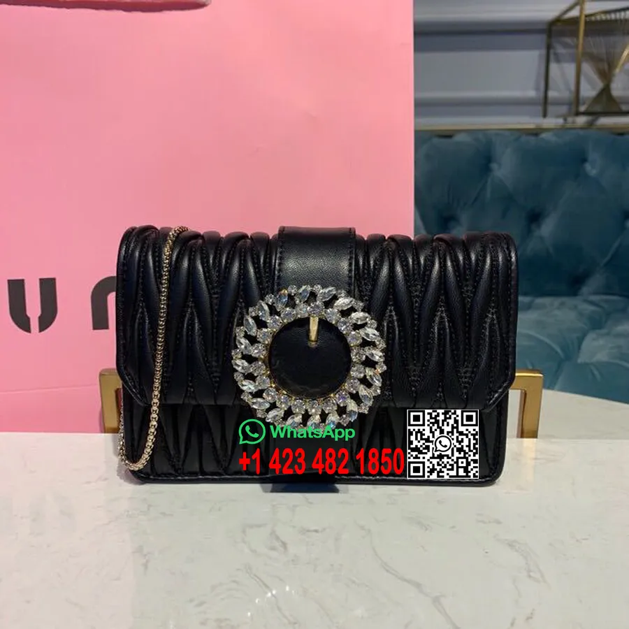 Miu Miu My Miu Matelasse Wallet On A Chain Shoulder Bag 5BH095 Nappa Calfskin Leather Spring/Summer 2019 Collection,  Black