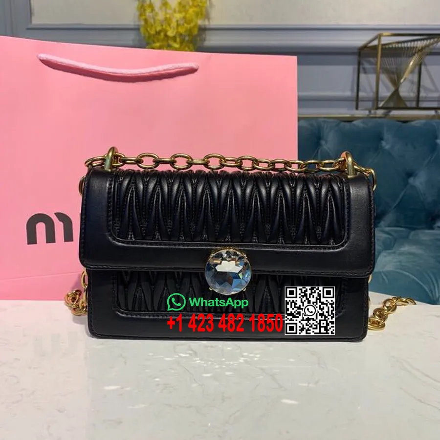 Tas Miu Miu Solitaire Matelasse 24Cm 5bd130 Nappa Kulit Anak Sapi Koleksi Musim Semi/Musim Panas 2019, Hitam