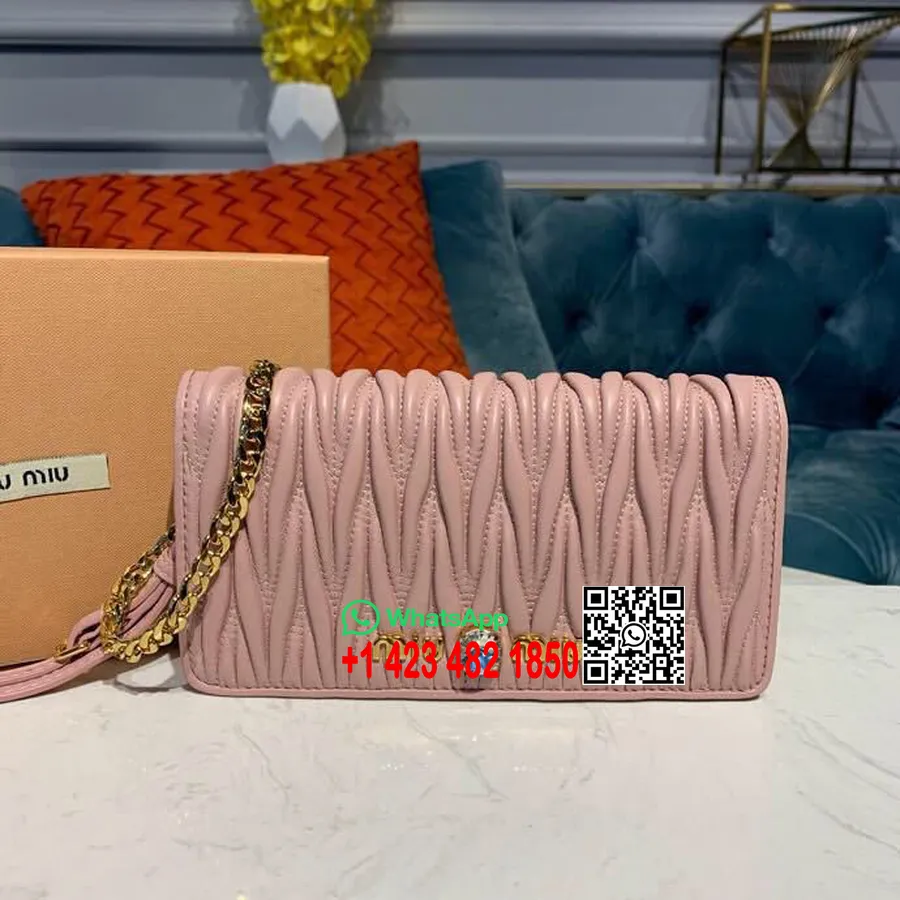 Miu Miu Matelasse Wallet On A Chain Shoulder Bag 5ZH029 Nappa Calfskin Leather Spring/Summer 2019 Collection, Light Pink