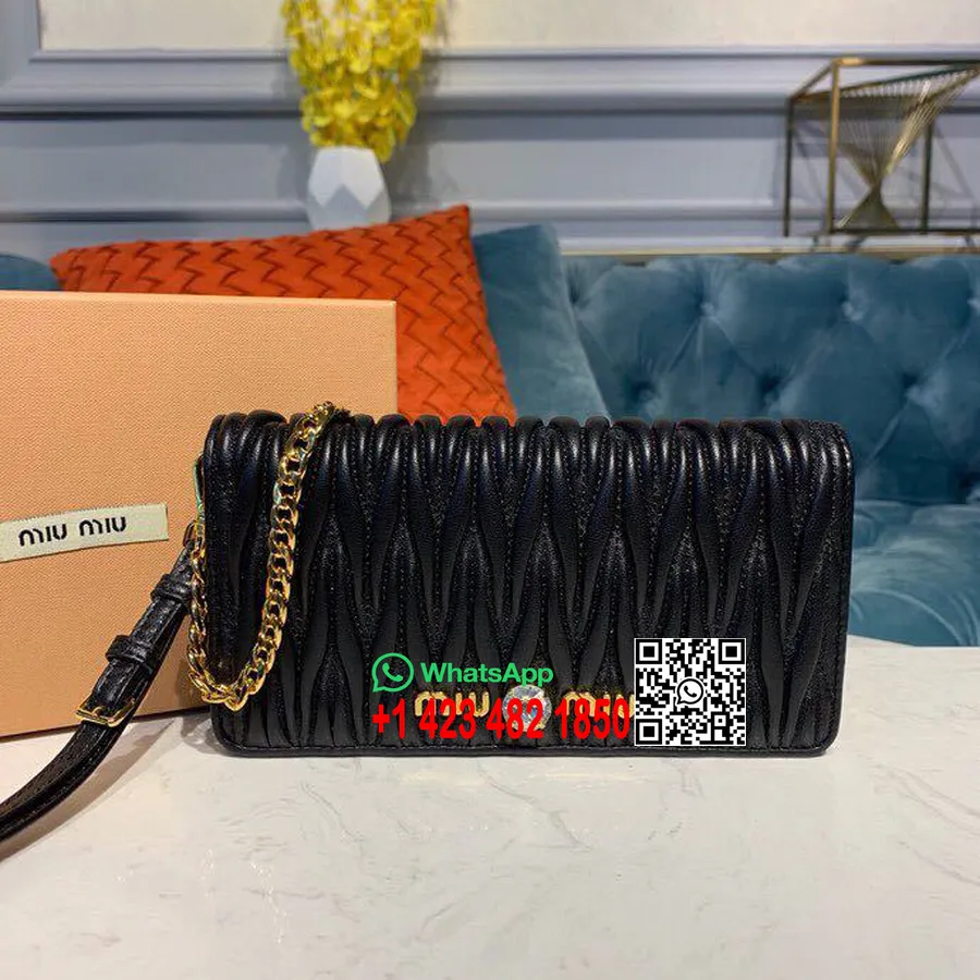 Miu Miu Matelasse Wallet On A Chain Shoulder Bag 5ZH029 Nappa Calfskin Leather Spring/Summer 2019 Collection, Black