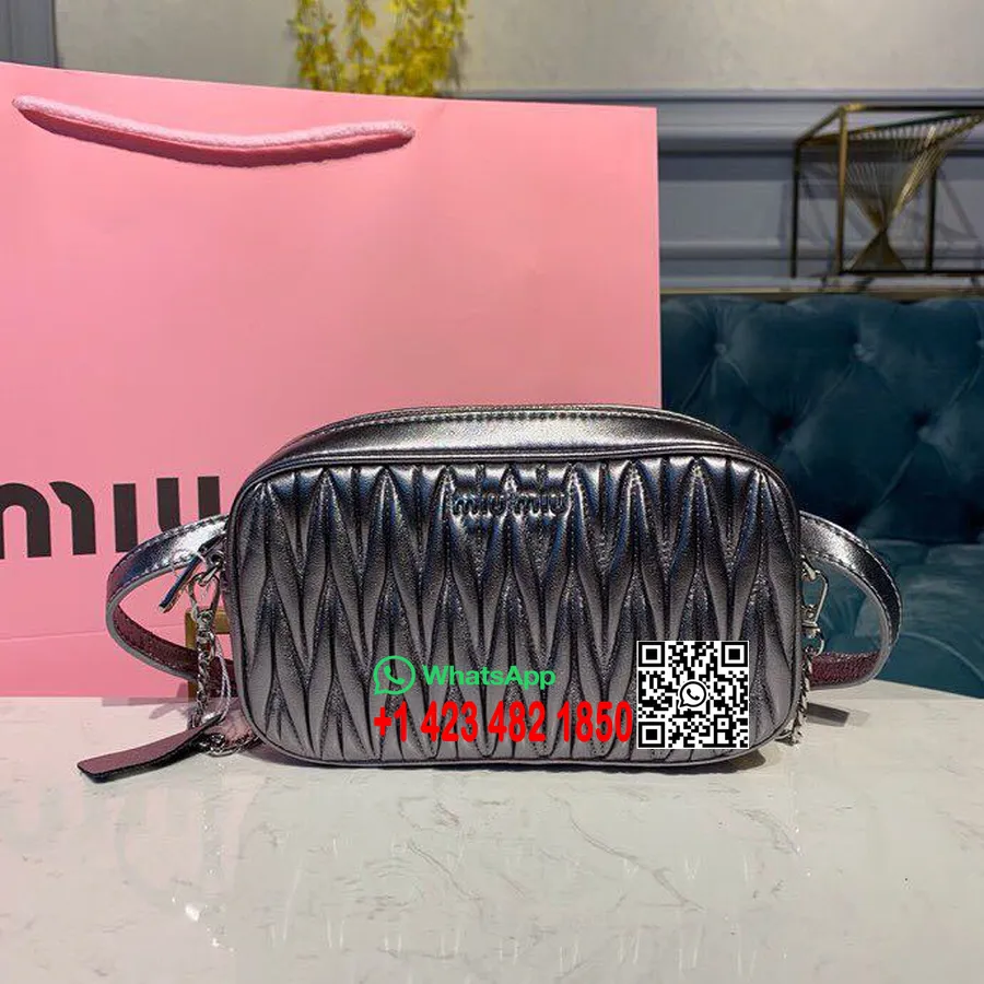 Miu Miu Matelasse Belt Fanny Pack Waist Bag 5ZH029 Nappa Calfskin Leather Spring/Summer 2019 Collection, Pewter