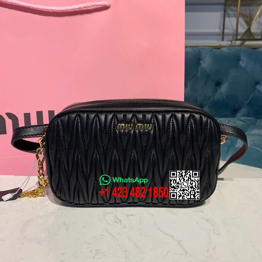 Miu Miu Matelasse Belt Fanny Pack Tas Pinggang 5zh029 Nappa Kulit Anak Sapi Koleksi Musim Semi/Musim Panas 2019, Hitam