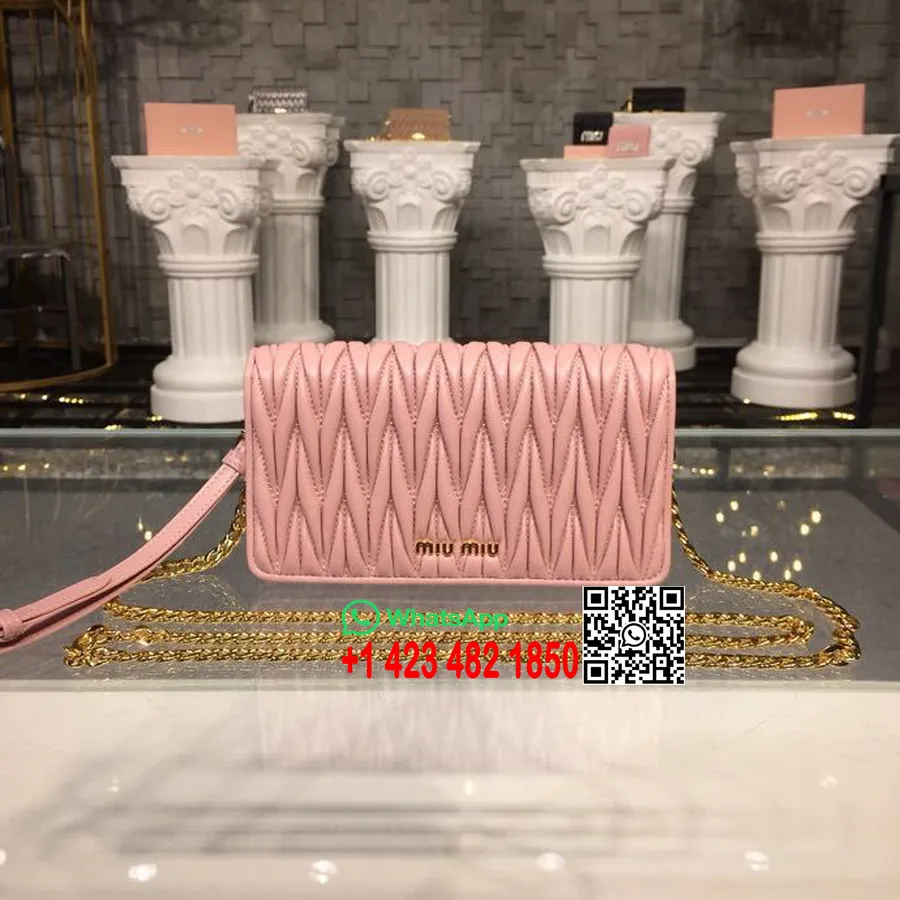 Miu Miu Mini Matelasse Clutch Bag 5ZH029 Nappa Calfskin Leather Spring/Summer 2018 Collection, Orchid Pink