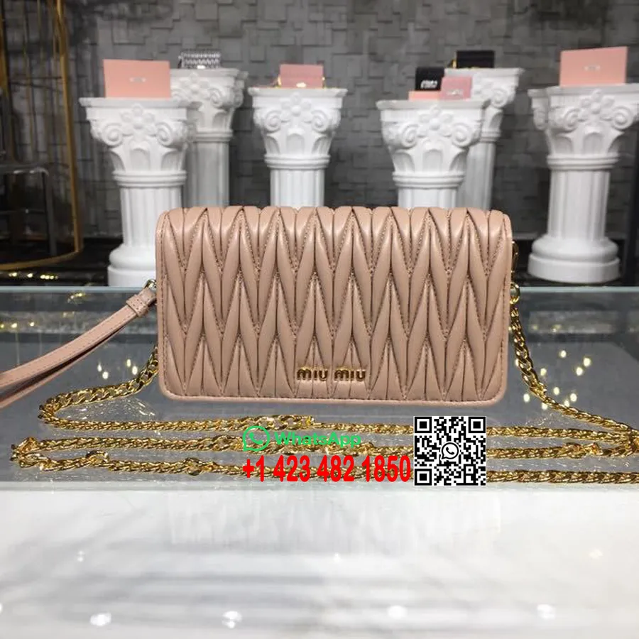 Miu Miu Mini Matelasse Clutch Taske 5zh029 Nappa Kalveskind Forår/sommer 2018 Kollektion, Beige