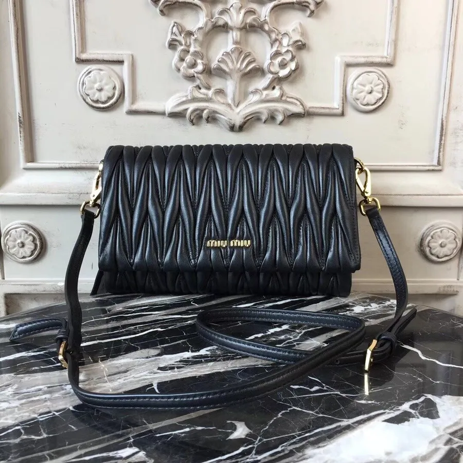 Miu Miu Matelasse Shoulder Bag 5BH080 Nappa Calfskin Leather Spring/Summer 2018 Collection Black